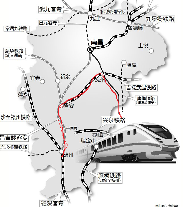 江西现代化铁路规划图，助推地方经济腾飞，构建高效交通网络